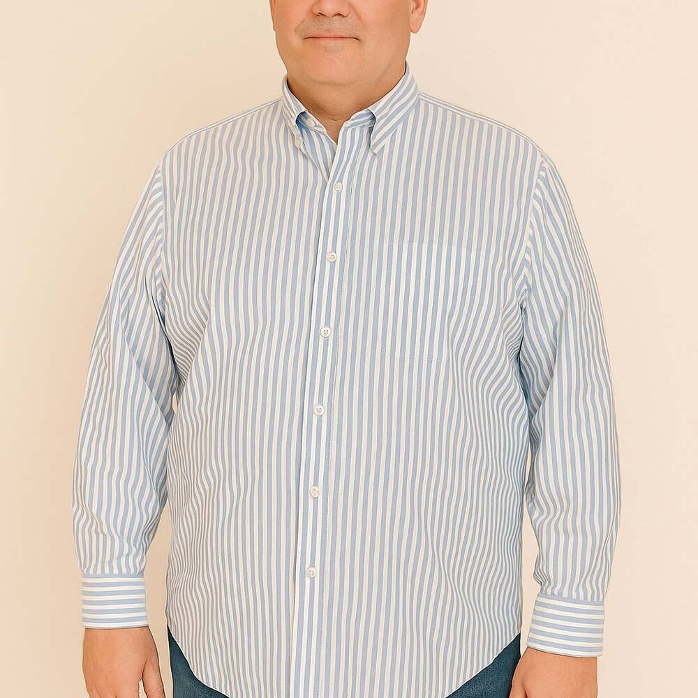 Cremieux Men’s Blue & White Striped Stretch Oxford Shirt XXL Business Casual